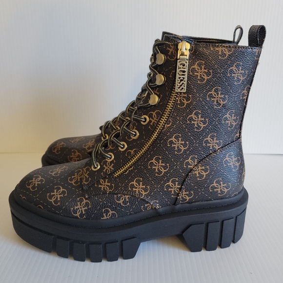 GUESS Ferina Combat Boots, Size 8, Brown, Logo - Picture 1 of 8